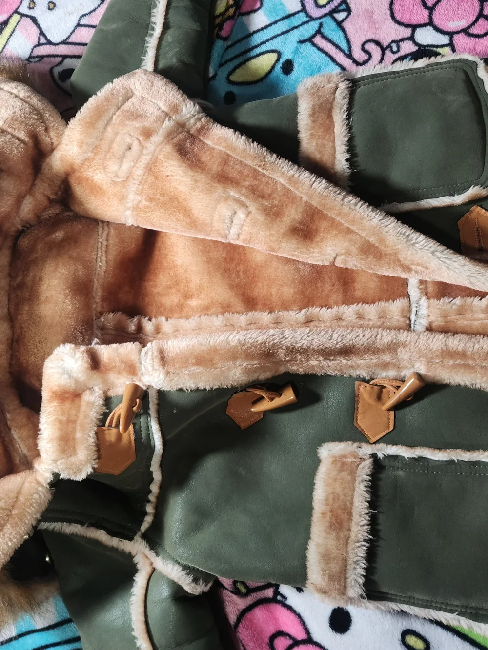 Jordan Craig Green Faux Shearling-Trim Kids Pea Coat
